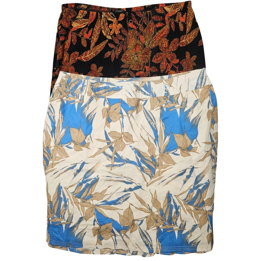 Lot of 2 Womens Skirts 3X NYPL Floral Maxi Glitter & Marianne Tropical Blue Leaf